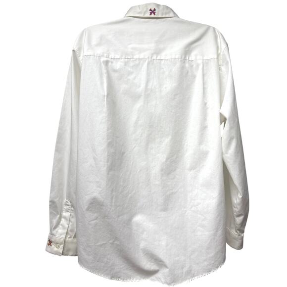 NWT Vintage Talbots White Button Up Shirt Embroidered Bow Neck Blouse Sz Medium - Picture 2 of 8